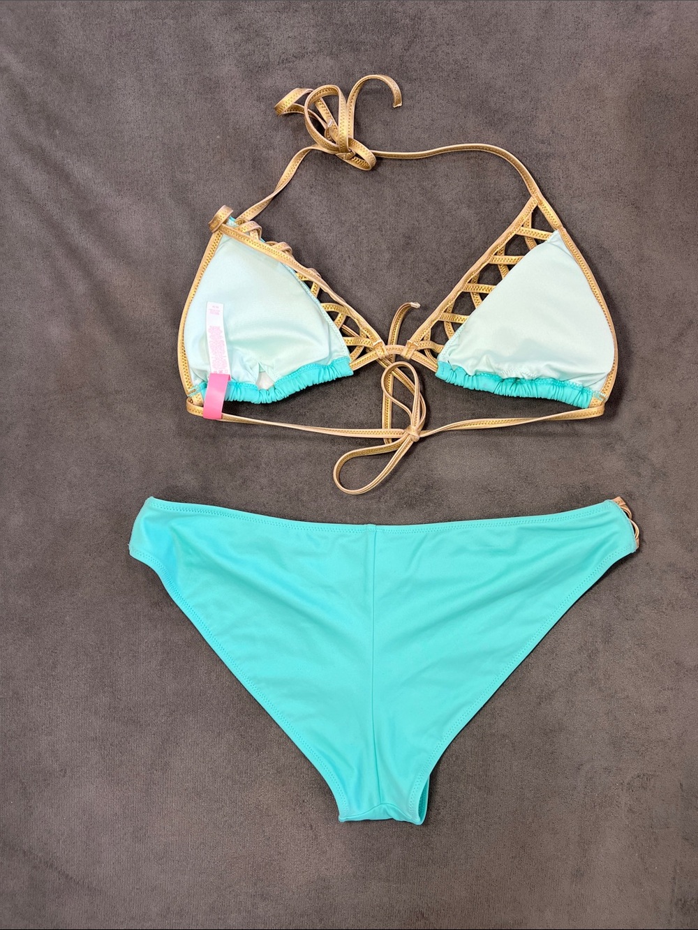 Victoria's Secret Aqua and Gold Lattice Two-Piece Bikini Set MEDIUM - Picture 6 of 11